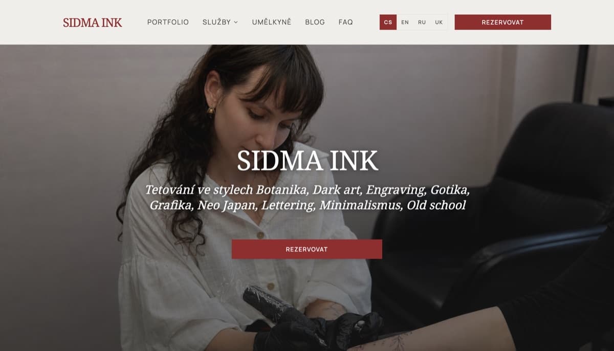Web tetovacího studia SIDMA INK postavený na servifold-app